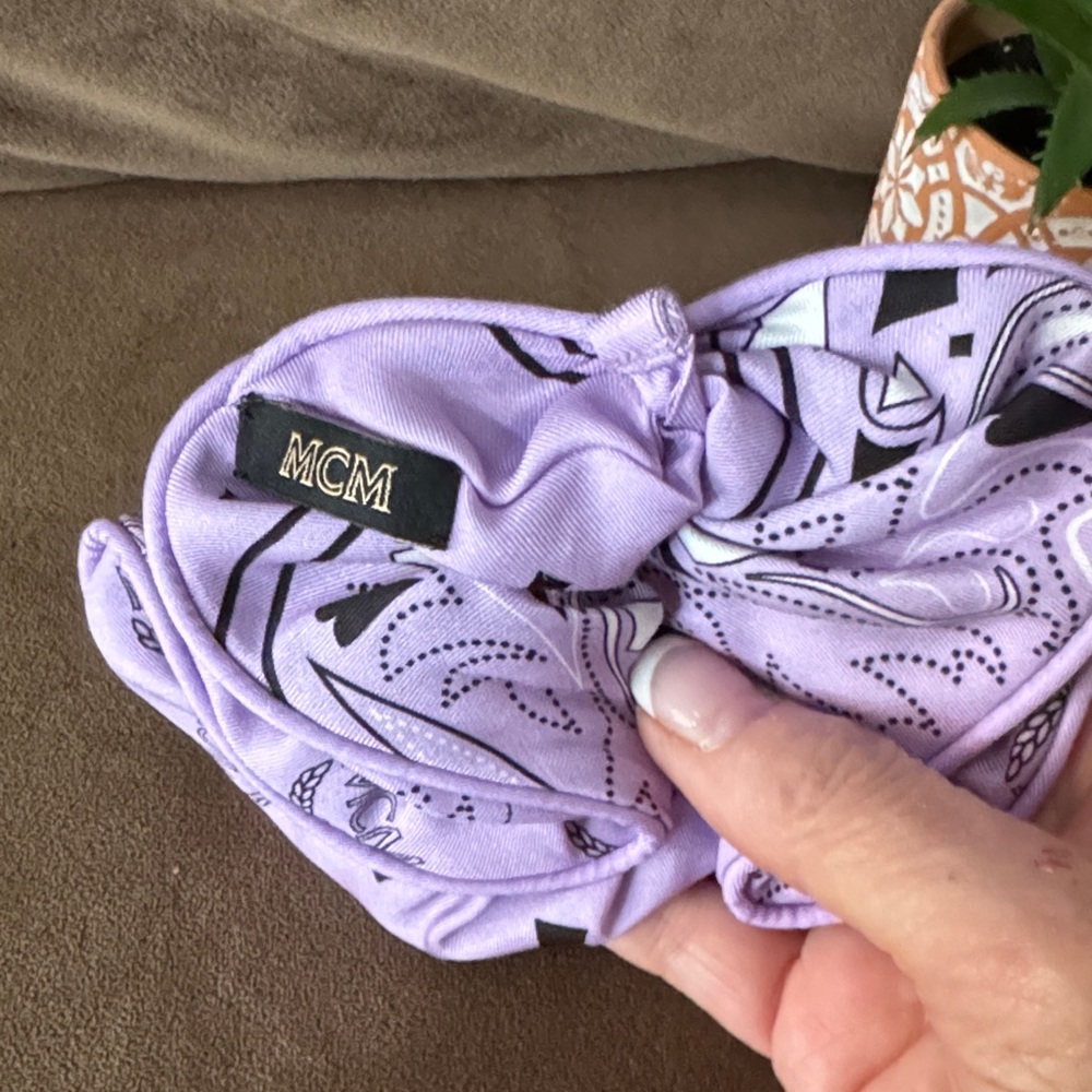 MCM Lavender Paisley Logo Scarf Hair Tie Brand New - Picture 3 of 5